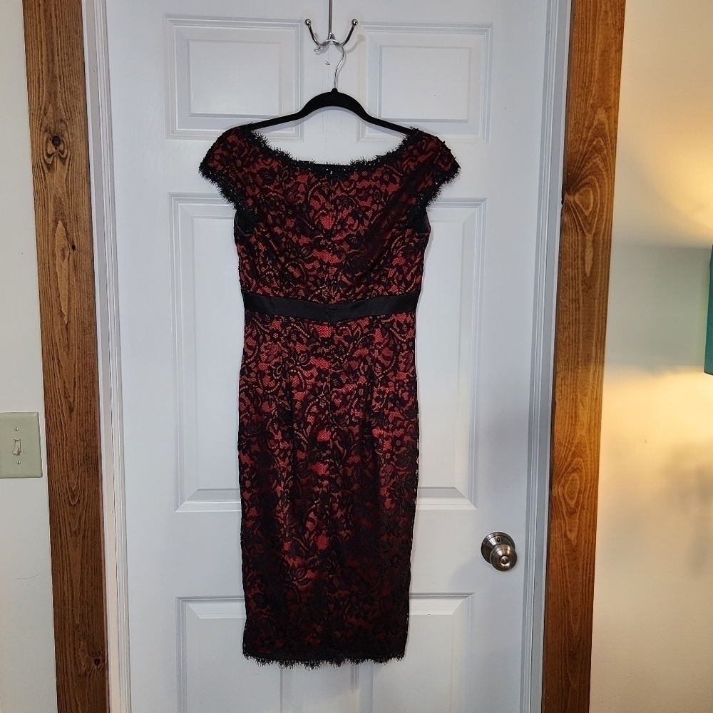 TADASHI Dress Shoji Cocktail Womens Size 4 Red Black Lace Eyelash Fairygoth - Picture 13 of 13